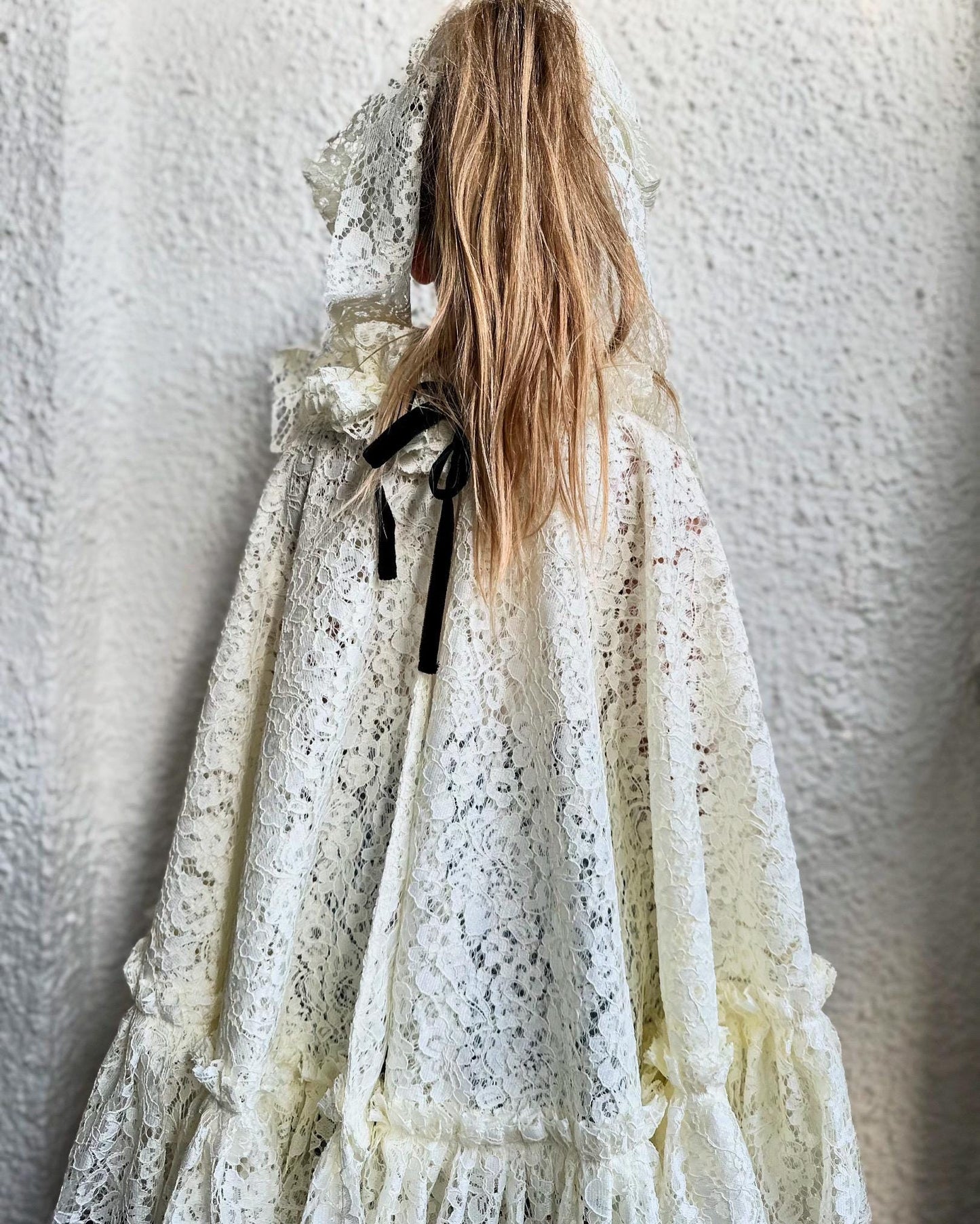 Limited Edition corded lace ghost tie back cape
