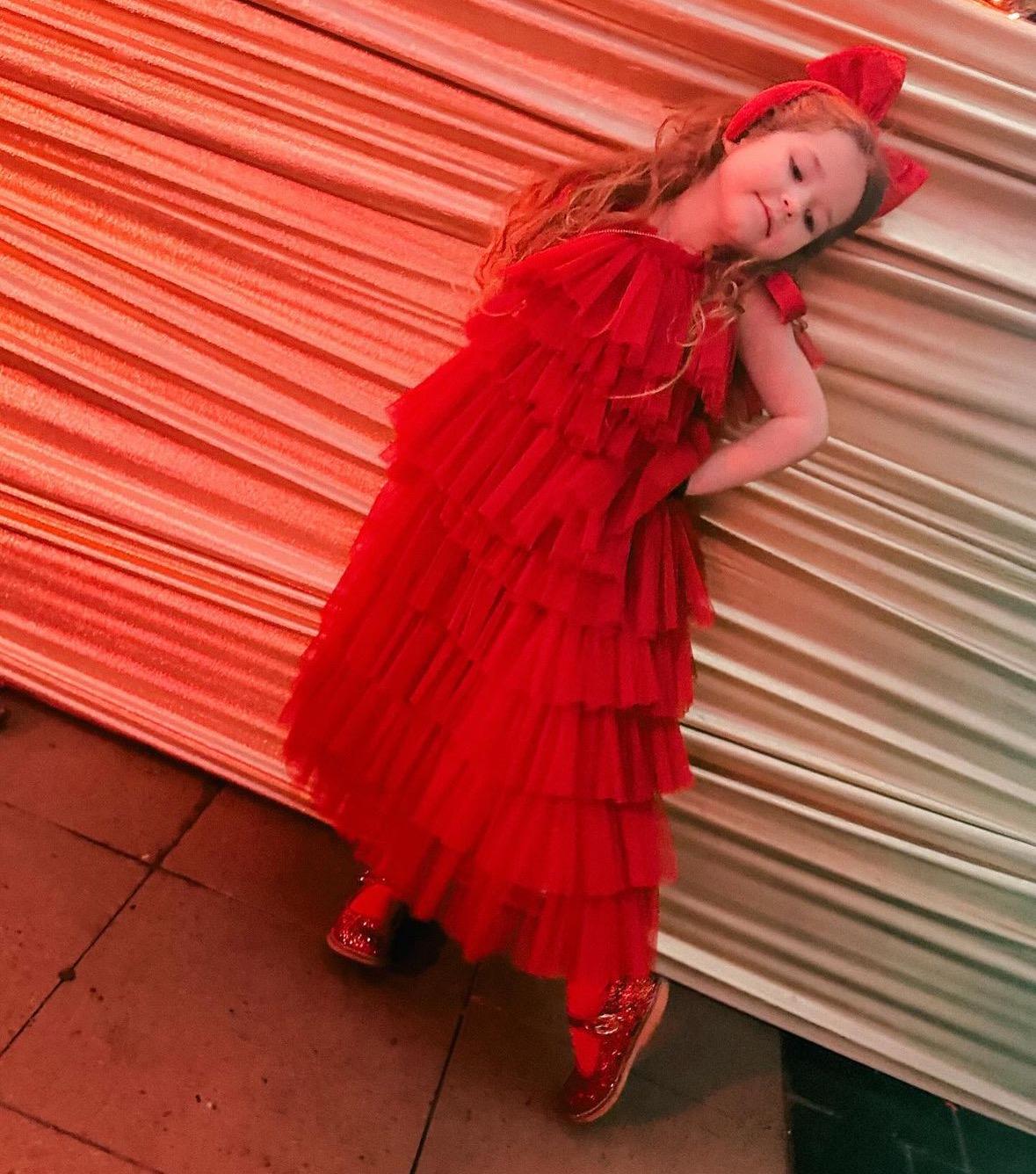 Red tulle ruffle dress