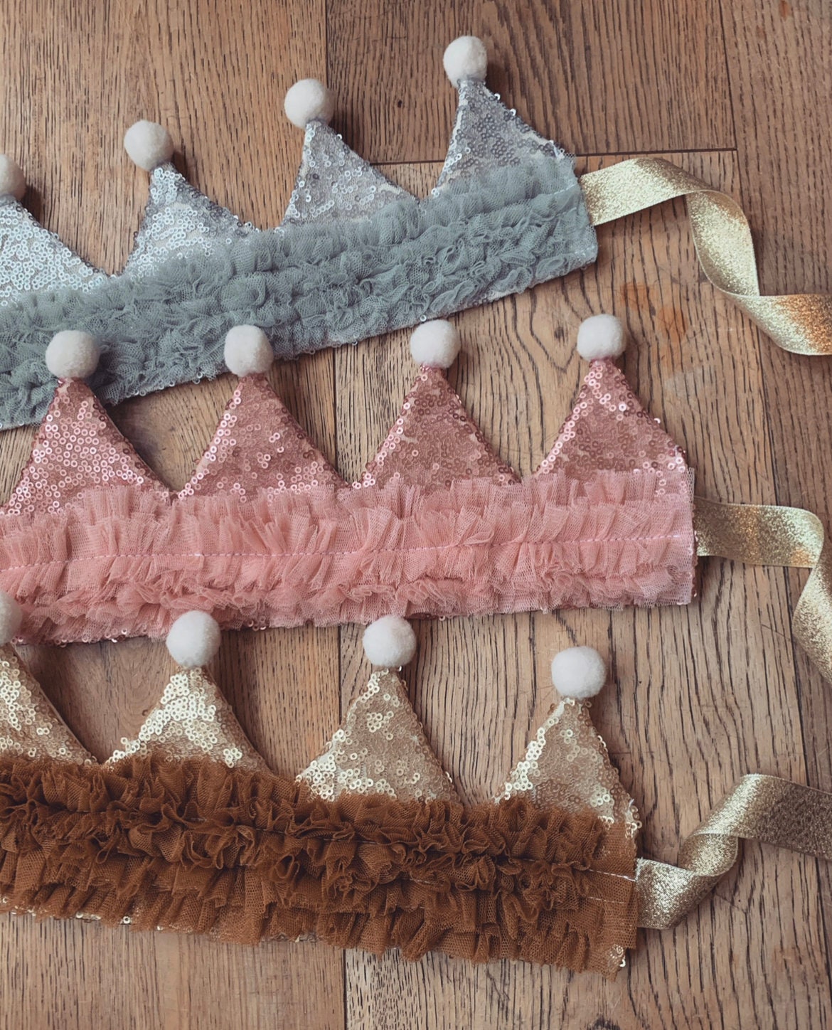Peach sequin ruffle crown