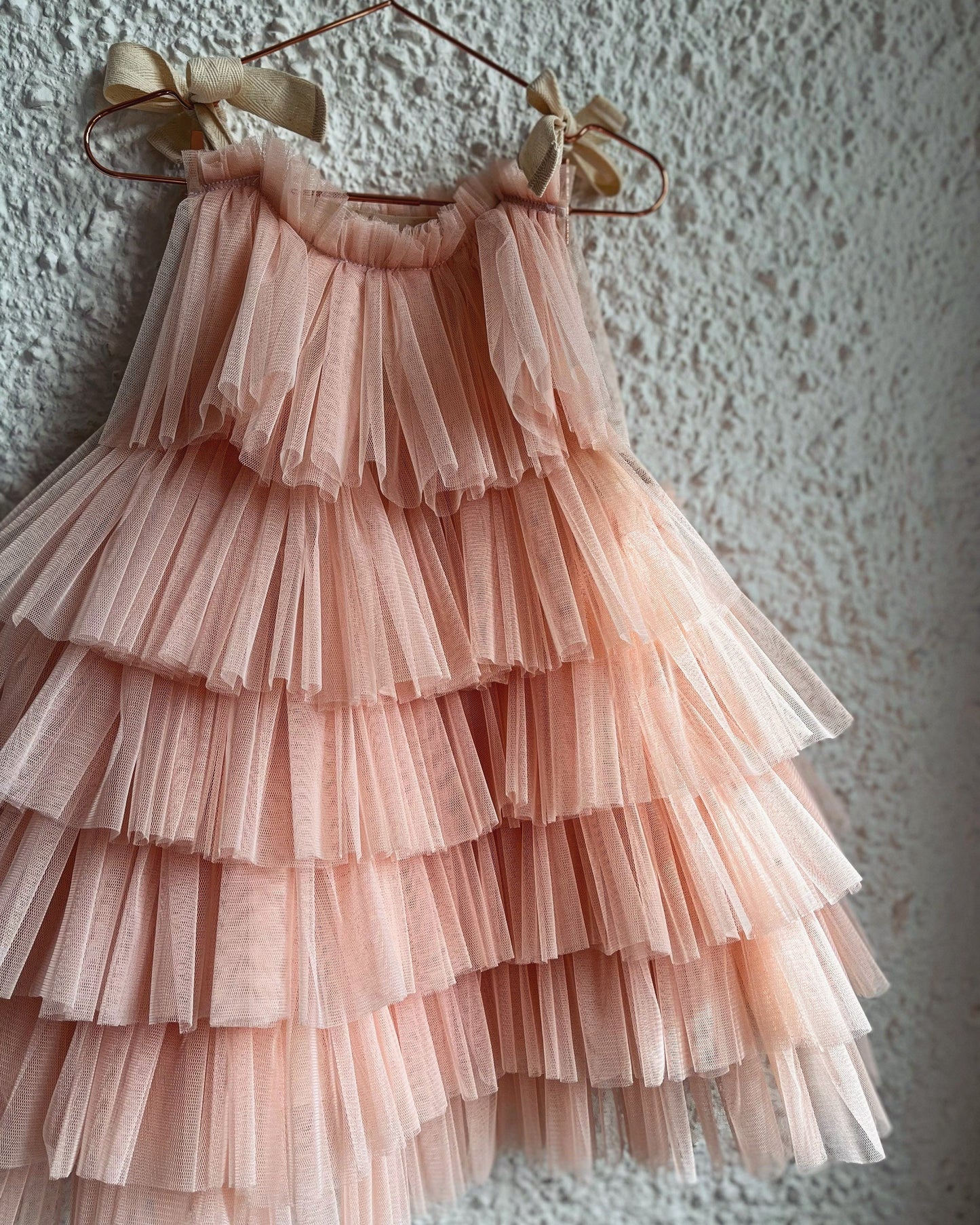 peach ruffle dress