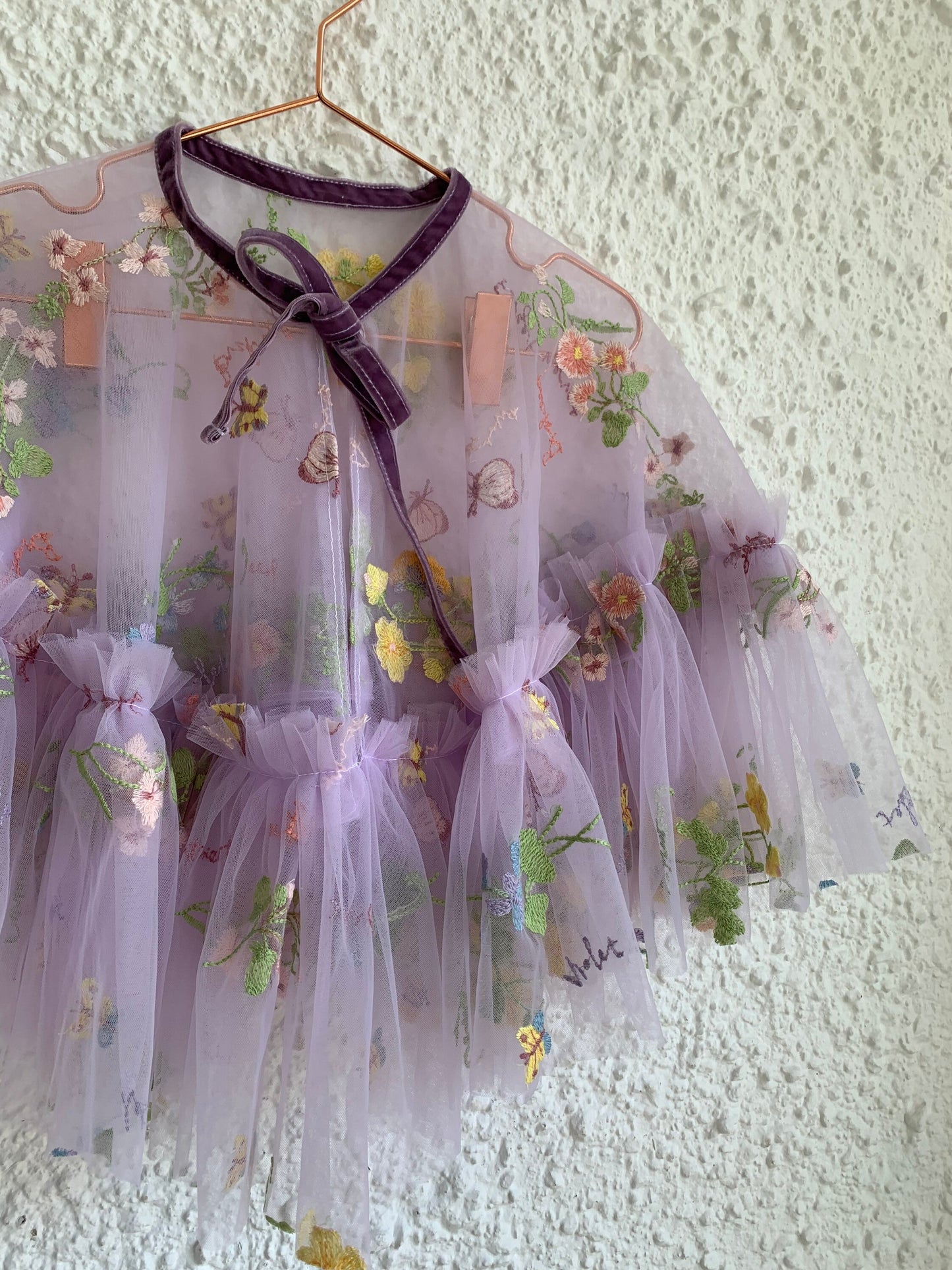 floral embroidered cape in lilac
