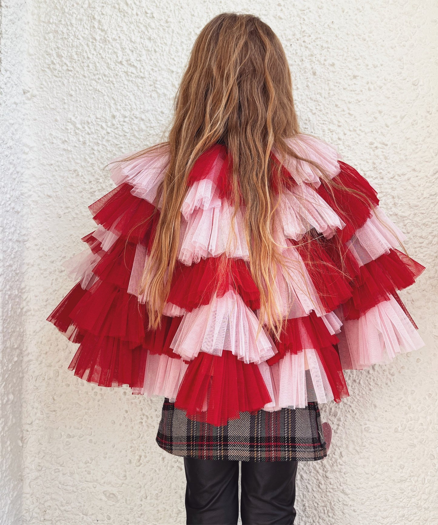 Pink/red ruffle kid cape