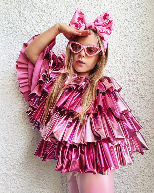 Barbie pink lurex ruffled cape