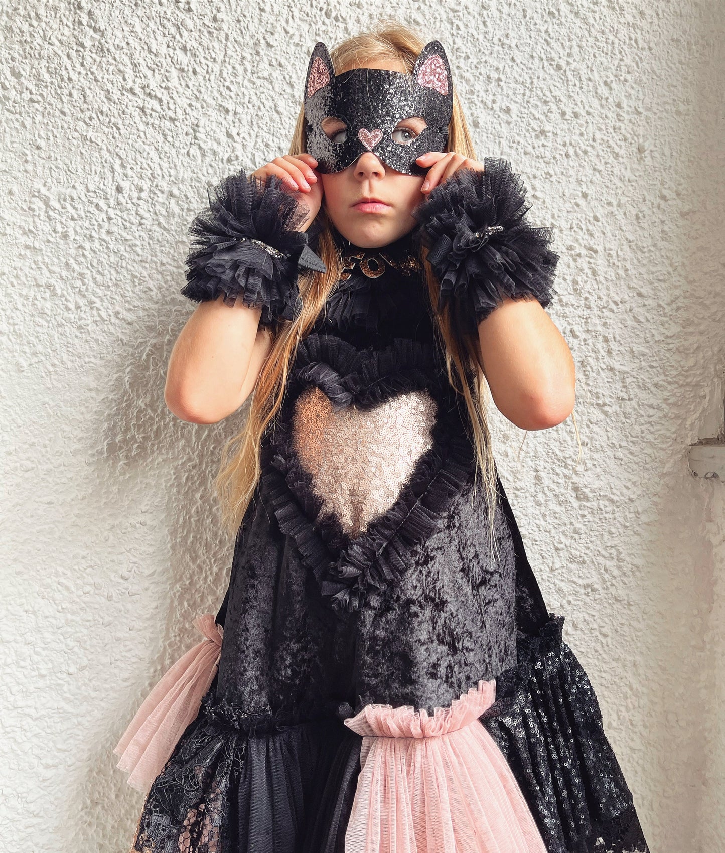 Pretty kitty cat heart ruffle dress