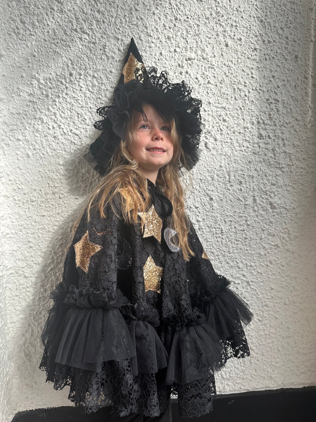 Stunning black lace witch cape/hat set