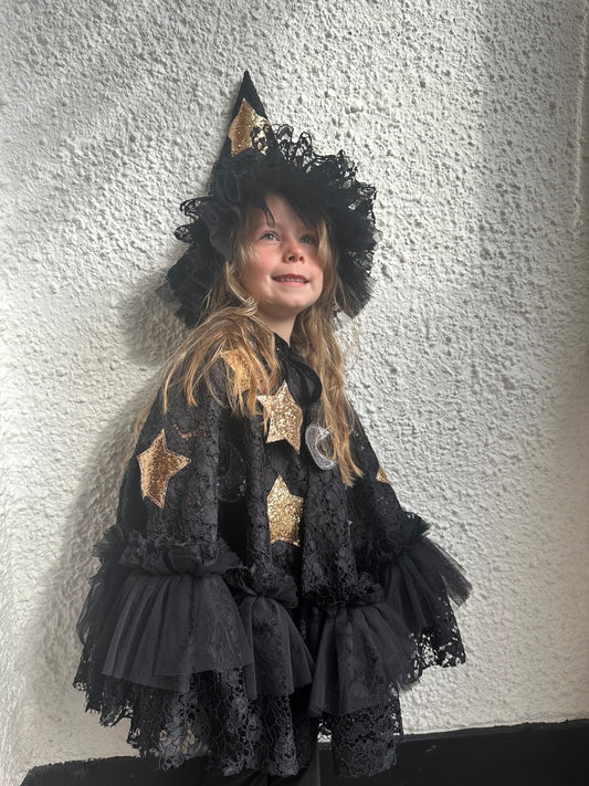 Stunning black lace witch cape/hat set