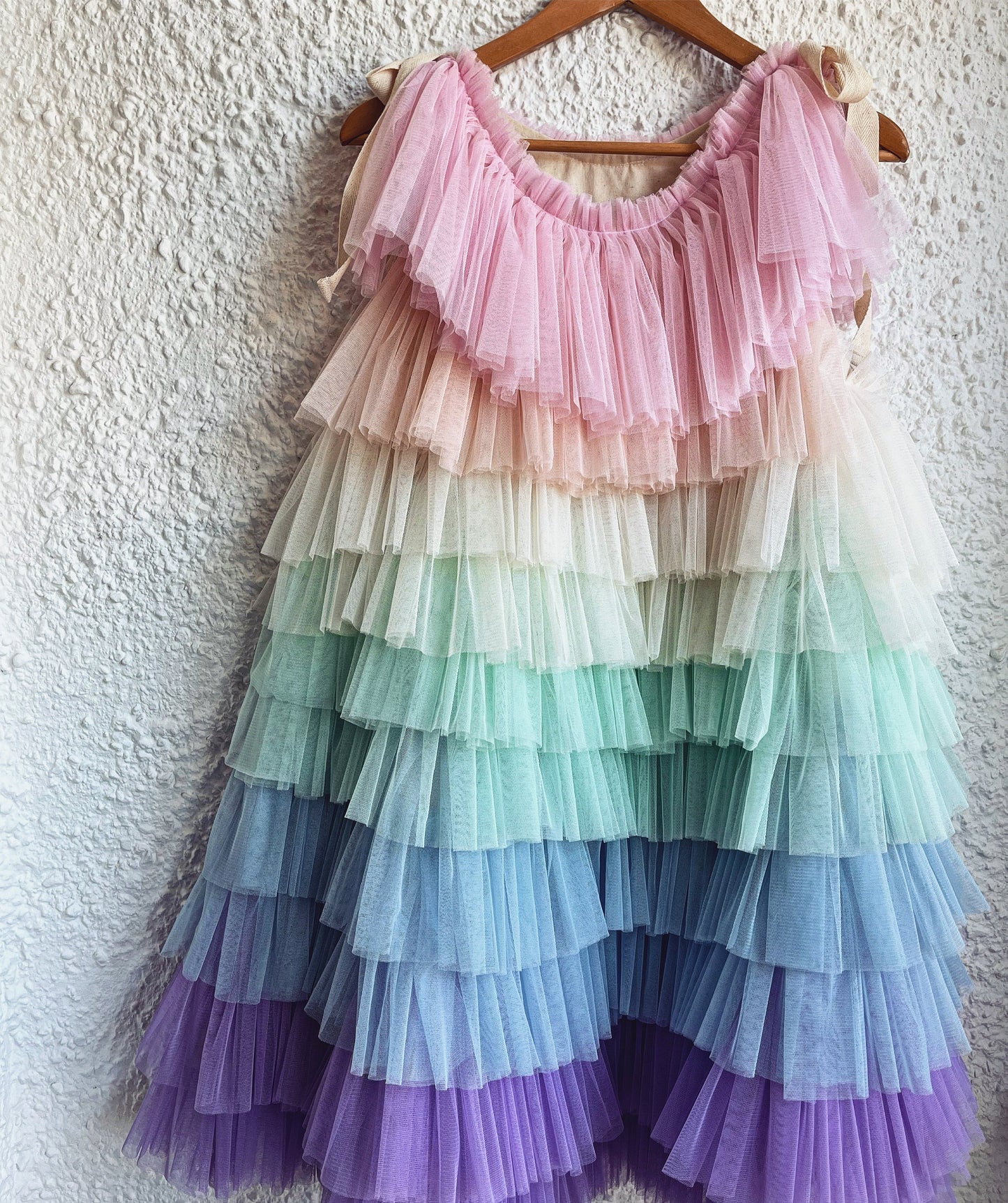 Adult pastel rainbow ruffle dress