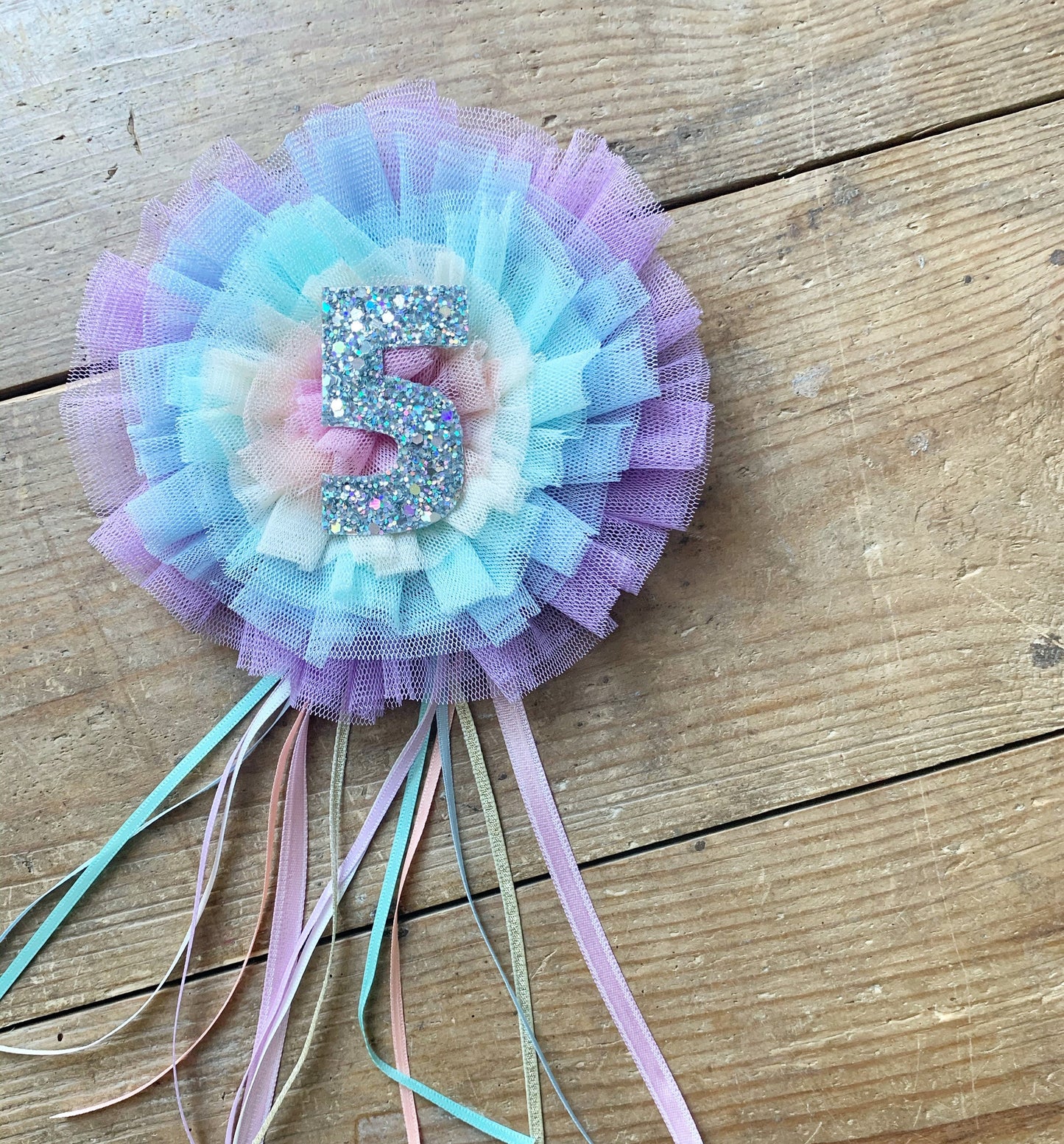 Pastel Rainbow ruffle birthday corsage