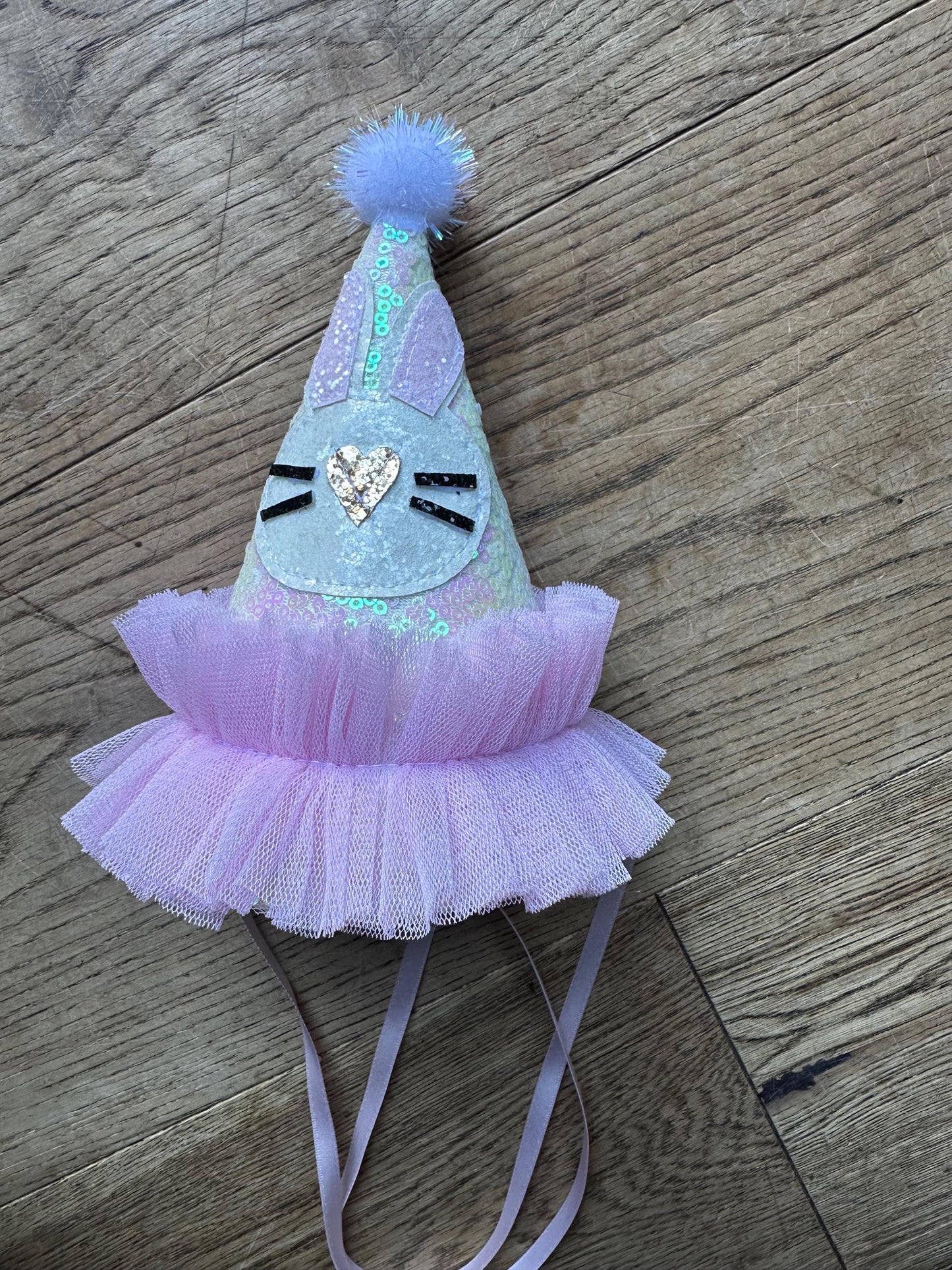 Iridescent/pink bunny party hat