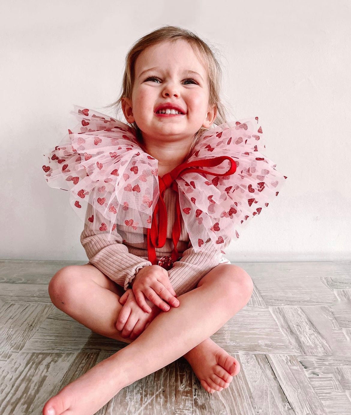pink/red heart ruffle collar