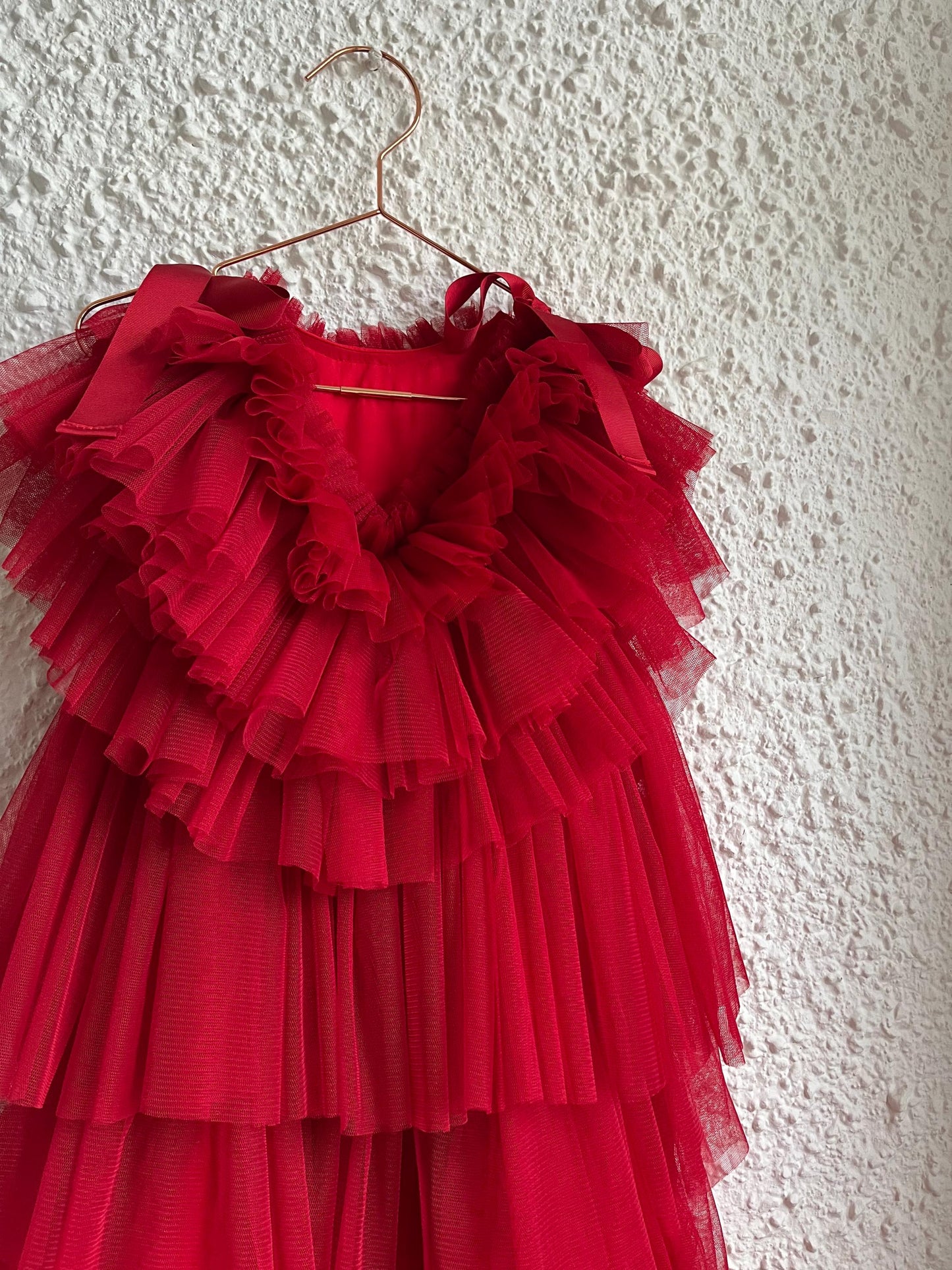 Red tulle ruffle dress