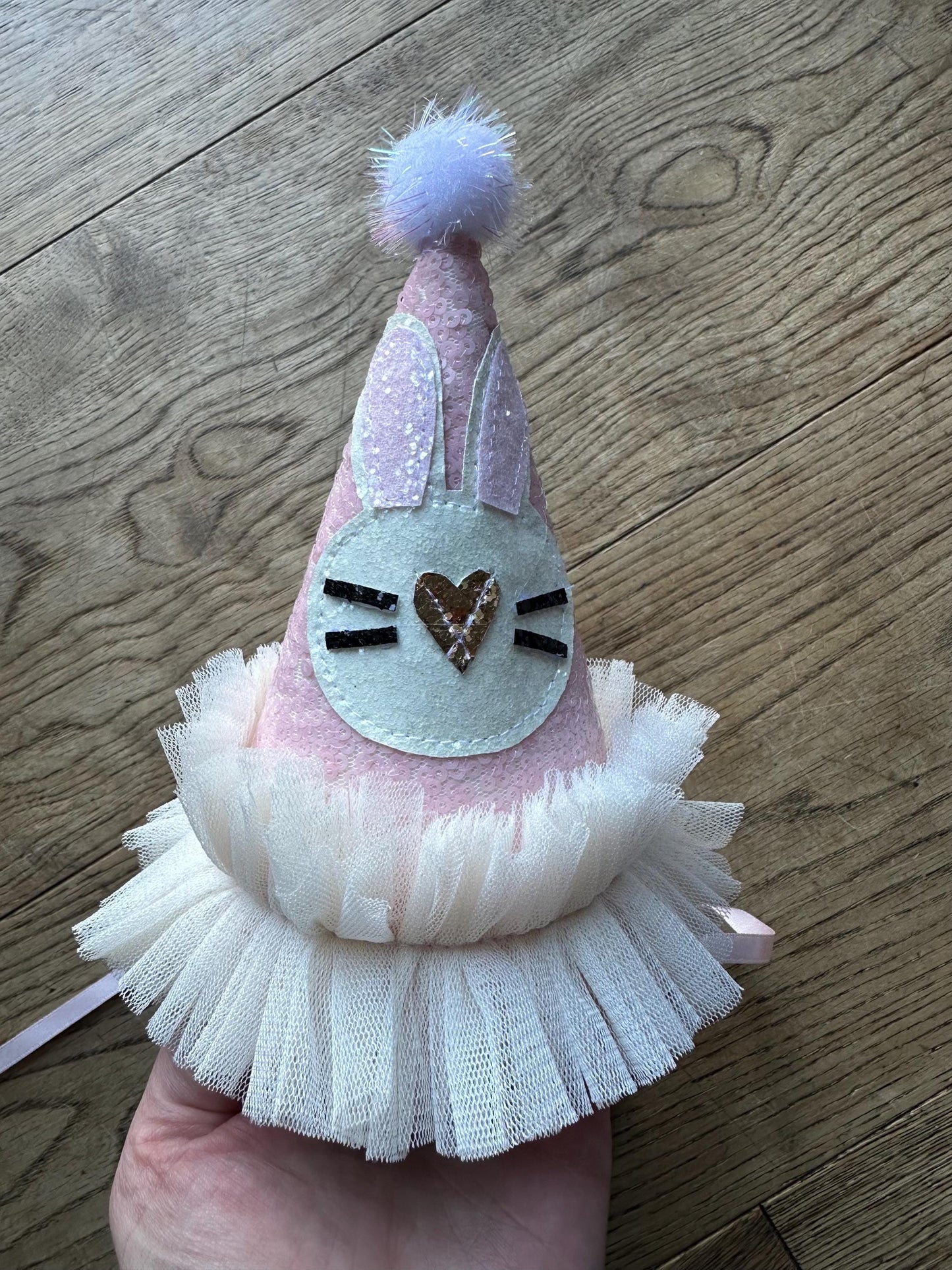 pink/cream bunny party hat