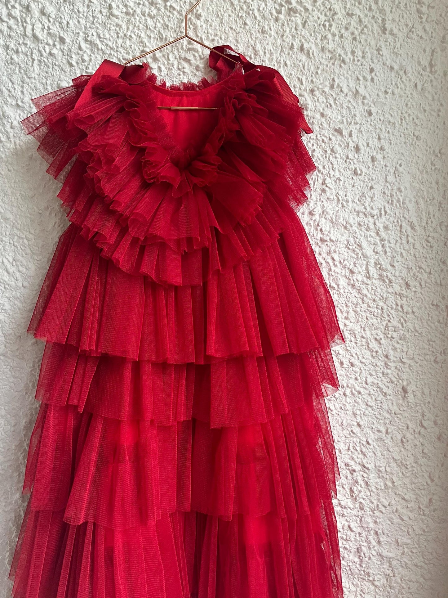 Red tulle ruffle dress
