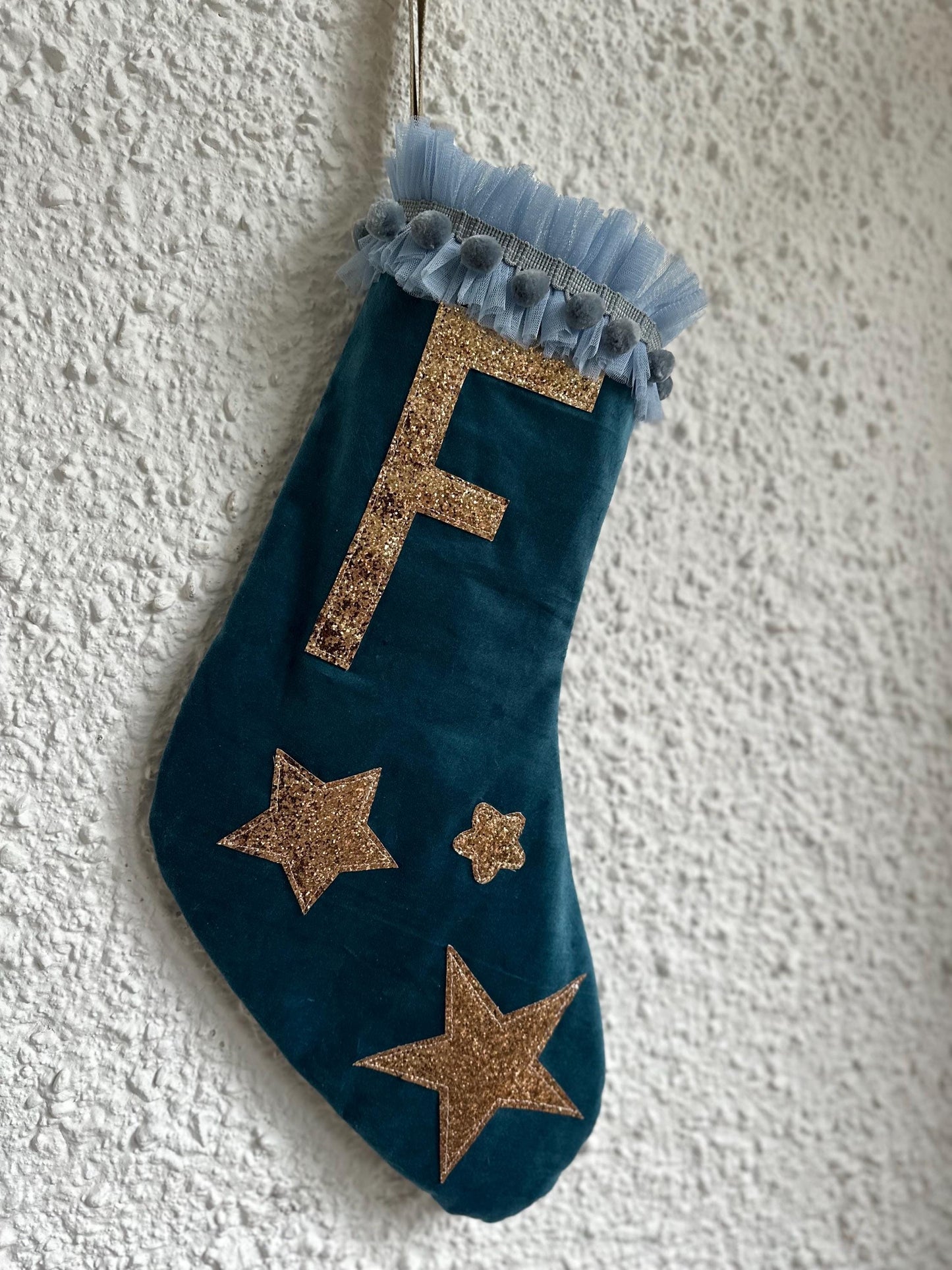 velvet stocking in teal
