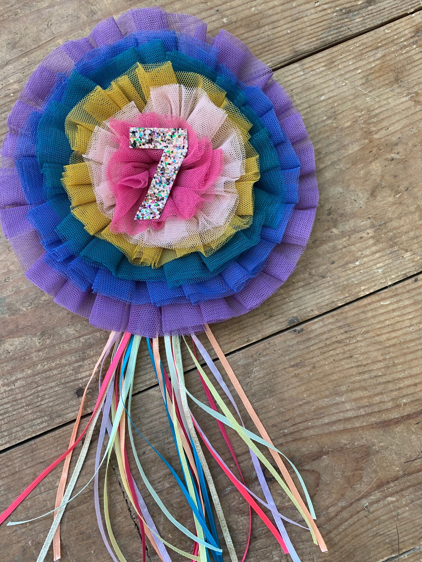 Rainbow ruffle birthday corsage