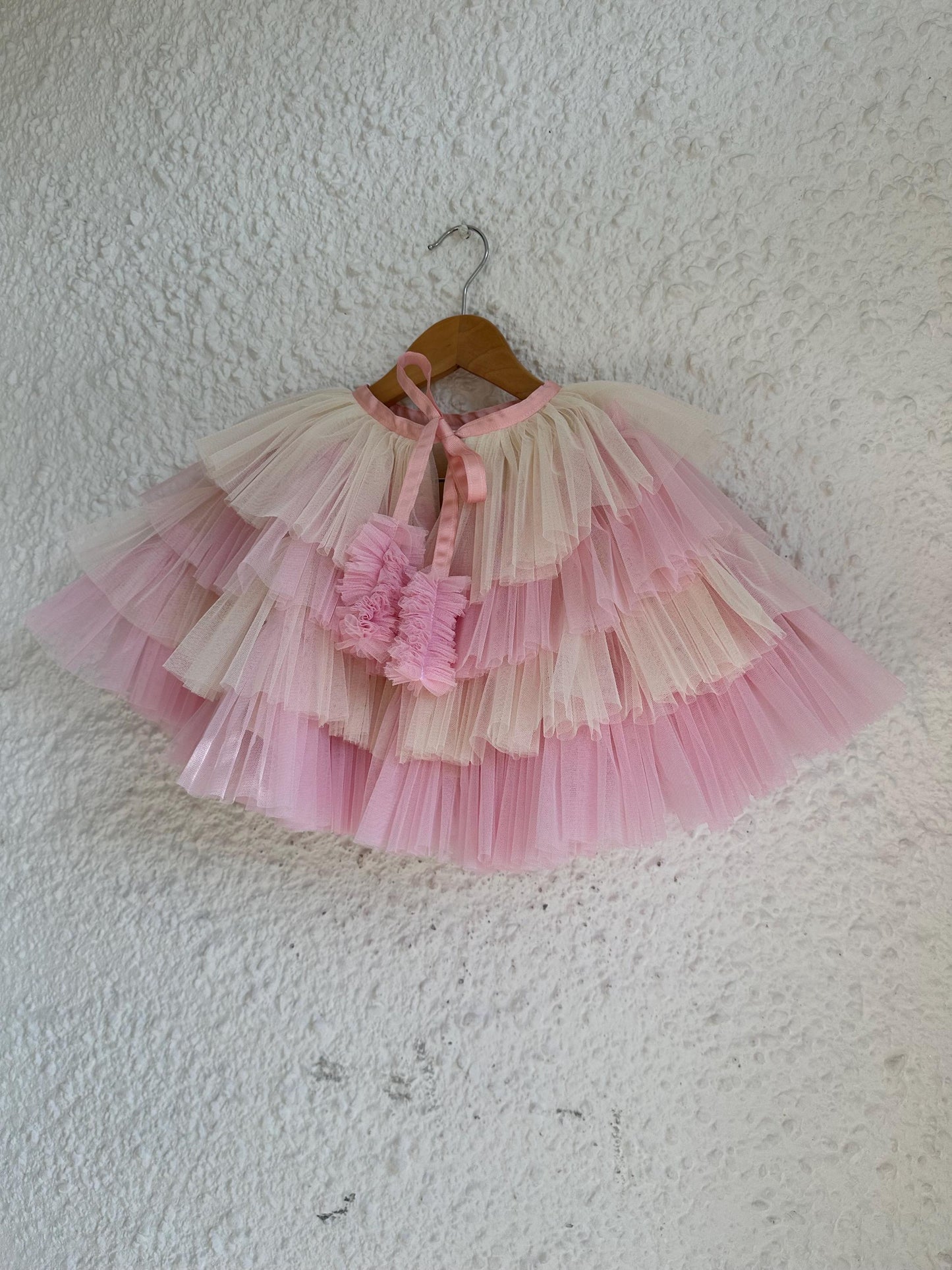 Mini pink/cream ruffle cape