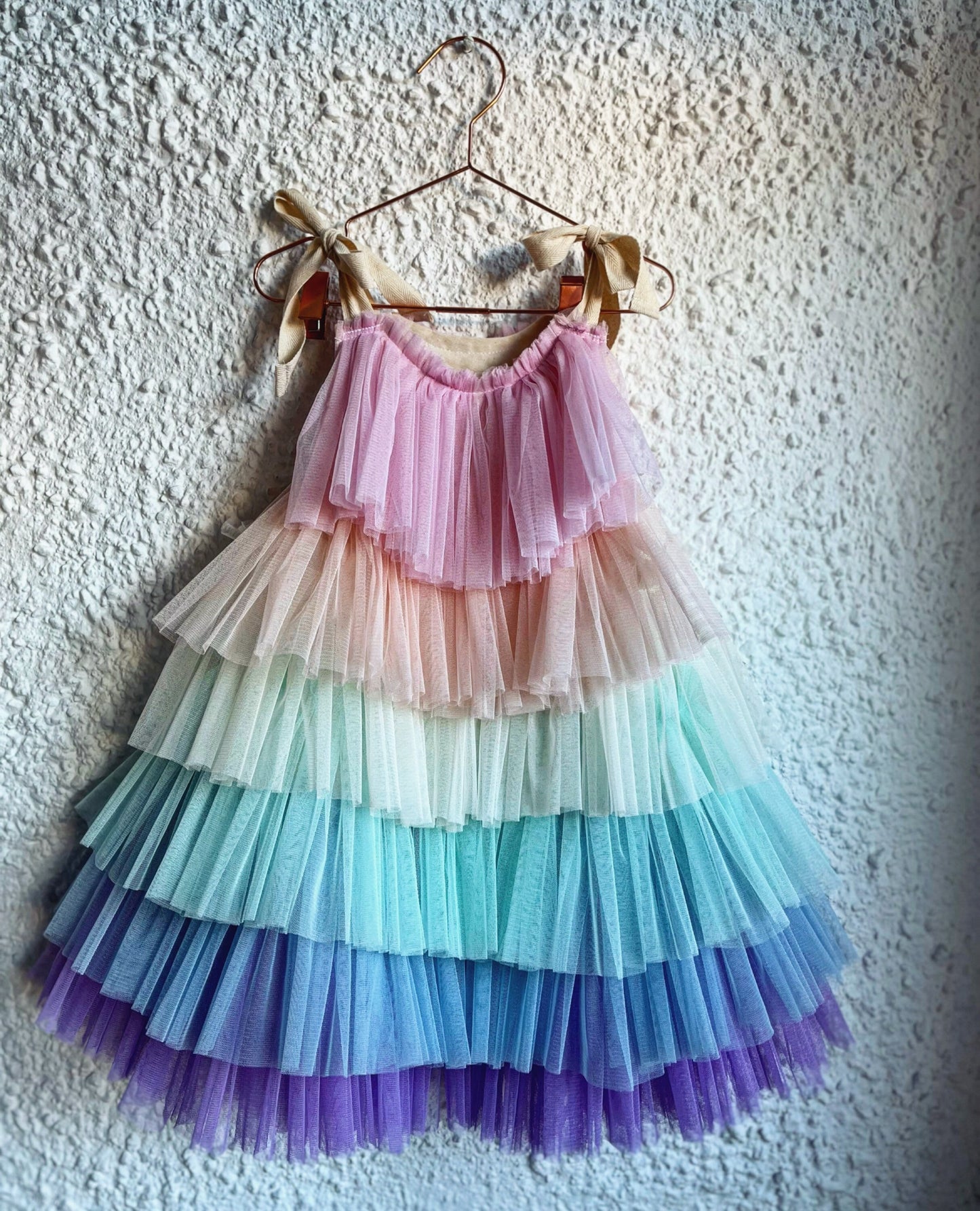 pastel rainbow ruffle dress