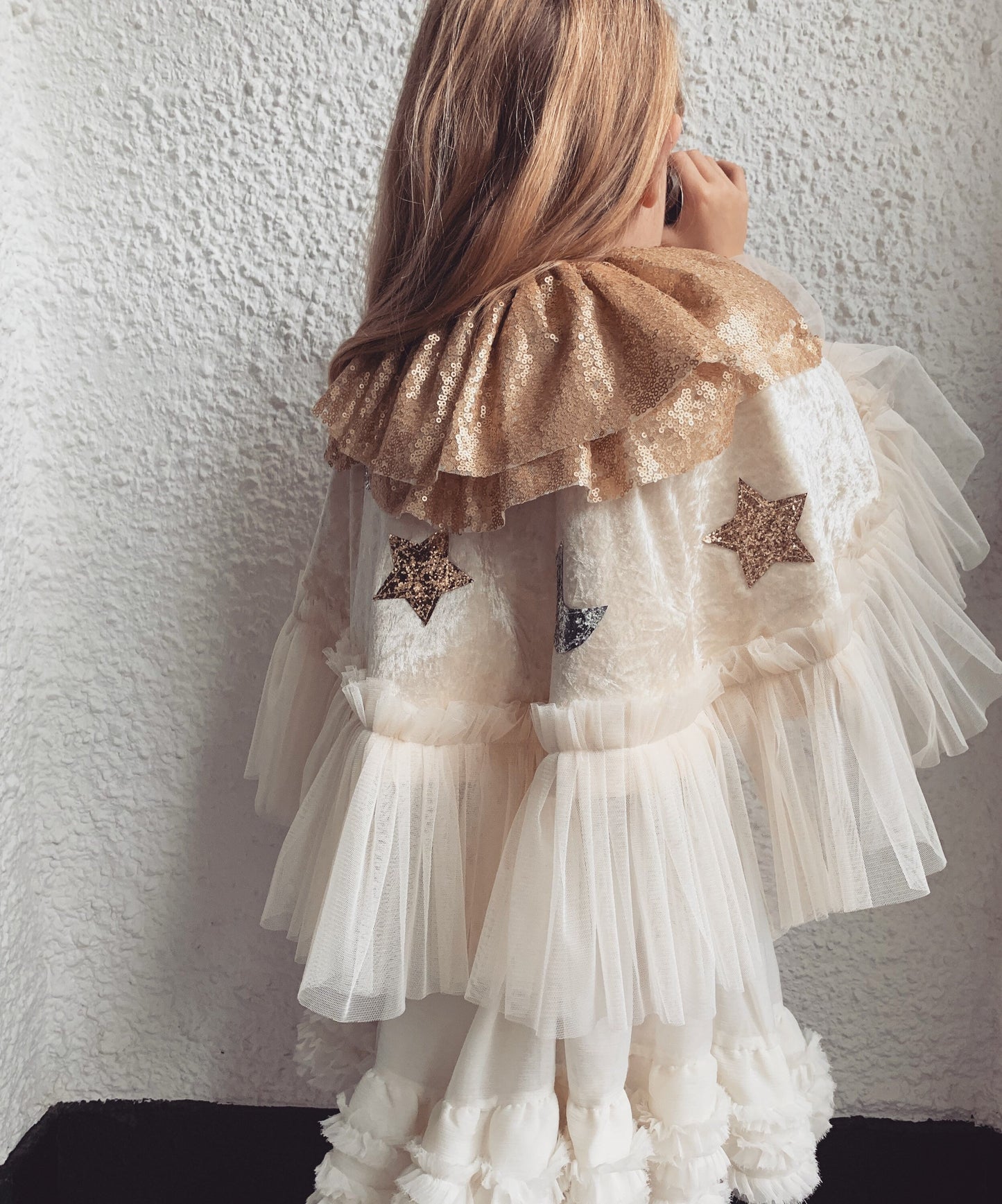 Cream velvet star/moon kid cape