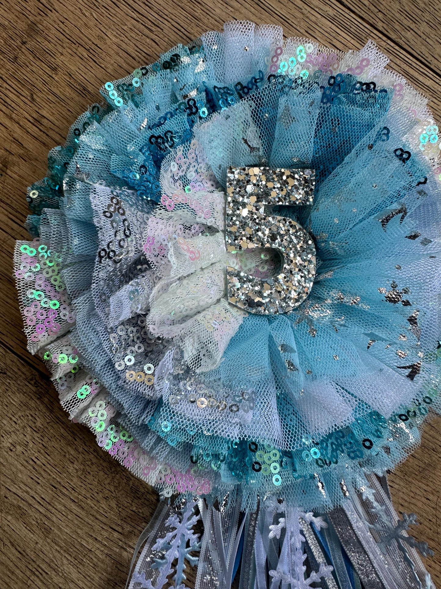 Frozen mixed tulle/sequin ruffle birthday corsage
