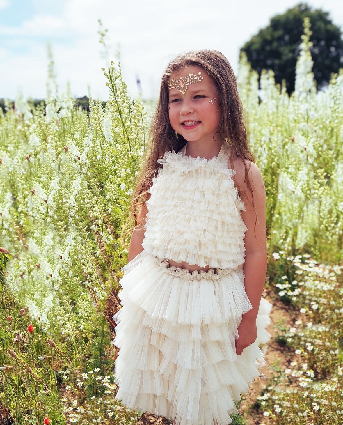 Cream ruffle tutu/top set