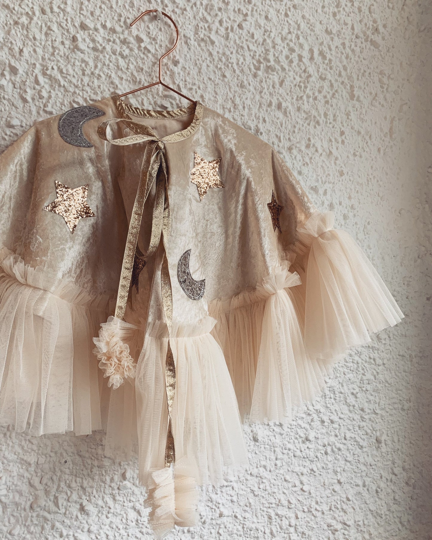 Cream velvet star/moon kid cape