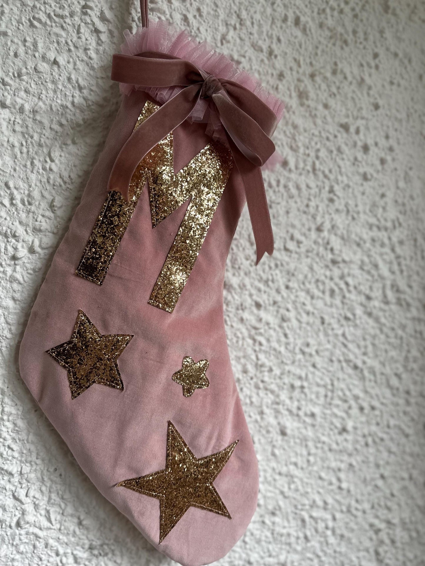 velvet stocking in pale pink