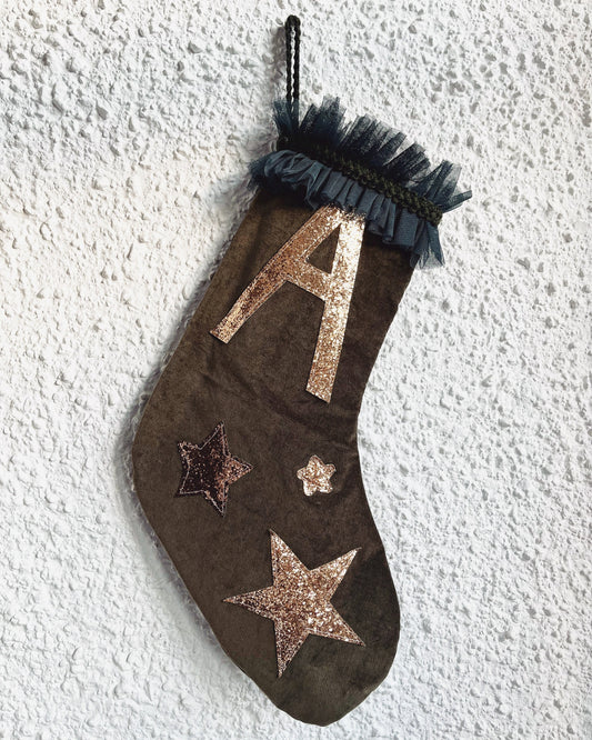 velvet stocking in olive green
