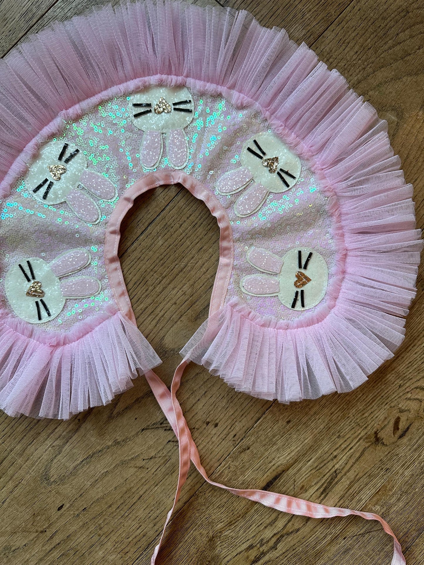 Iridescent/pink sequin bunny collar