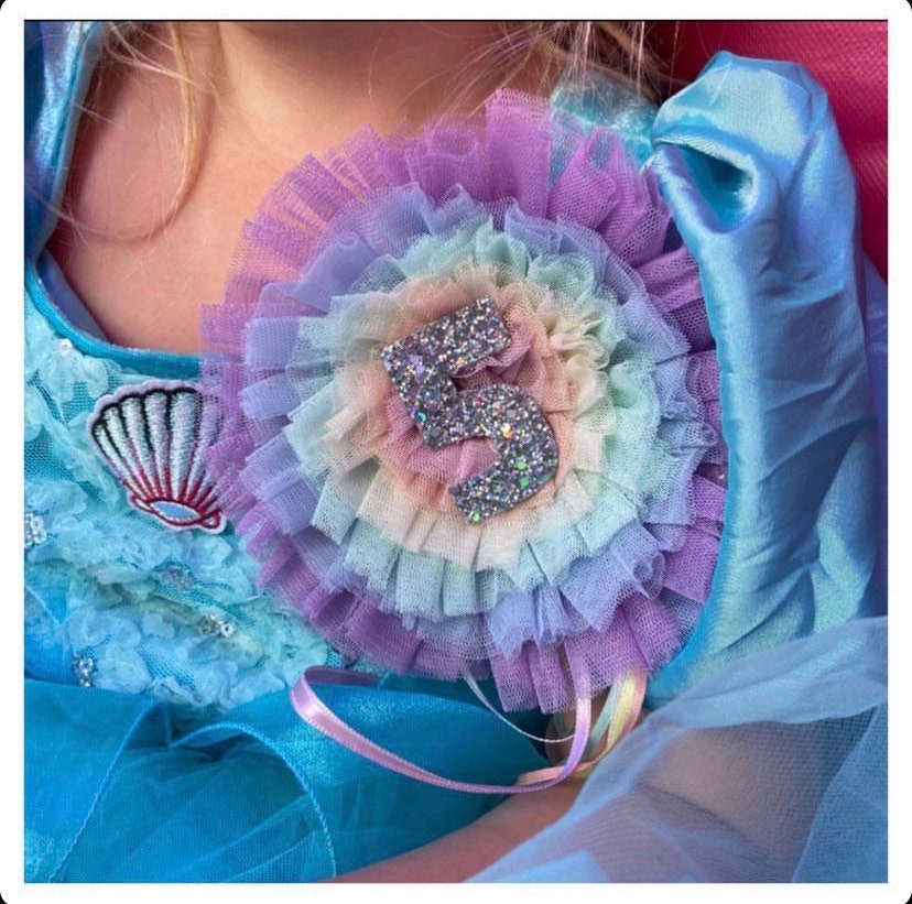 Pastel Rainbow ruffle birthday corsage