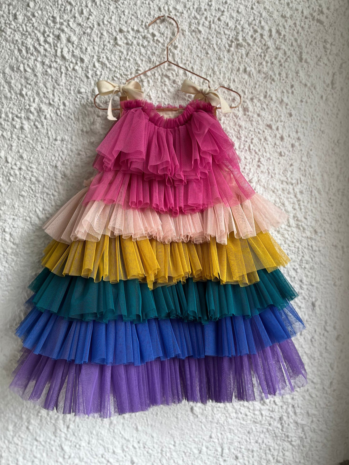 bright rainbow ruffle dress