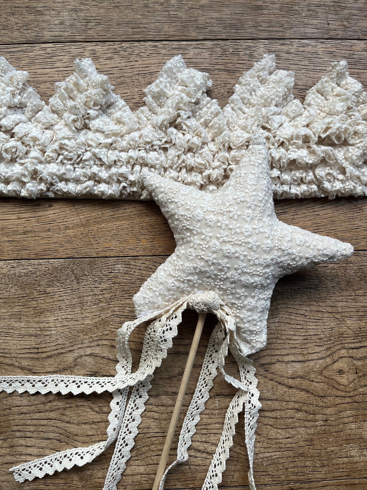 Cream cotton lace crown and wand set