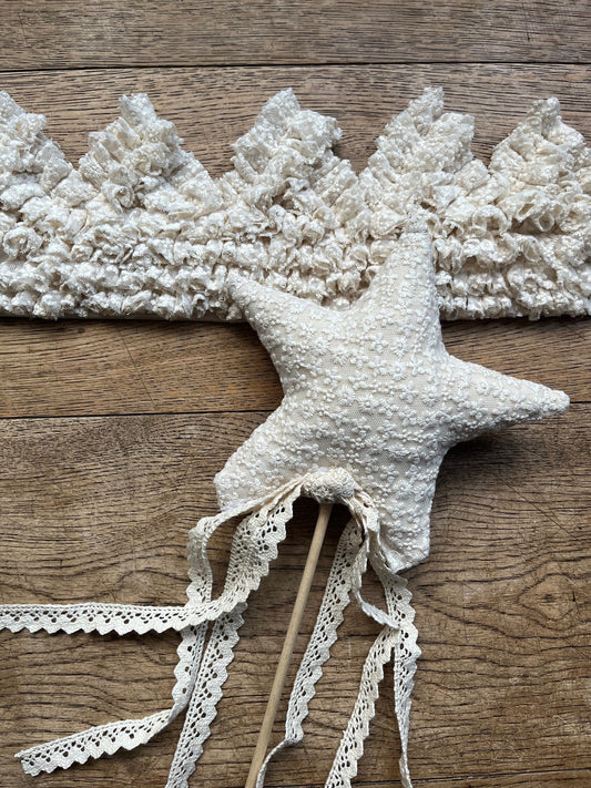 Cream cotton lace crown and wand set