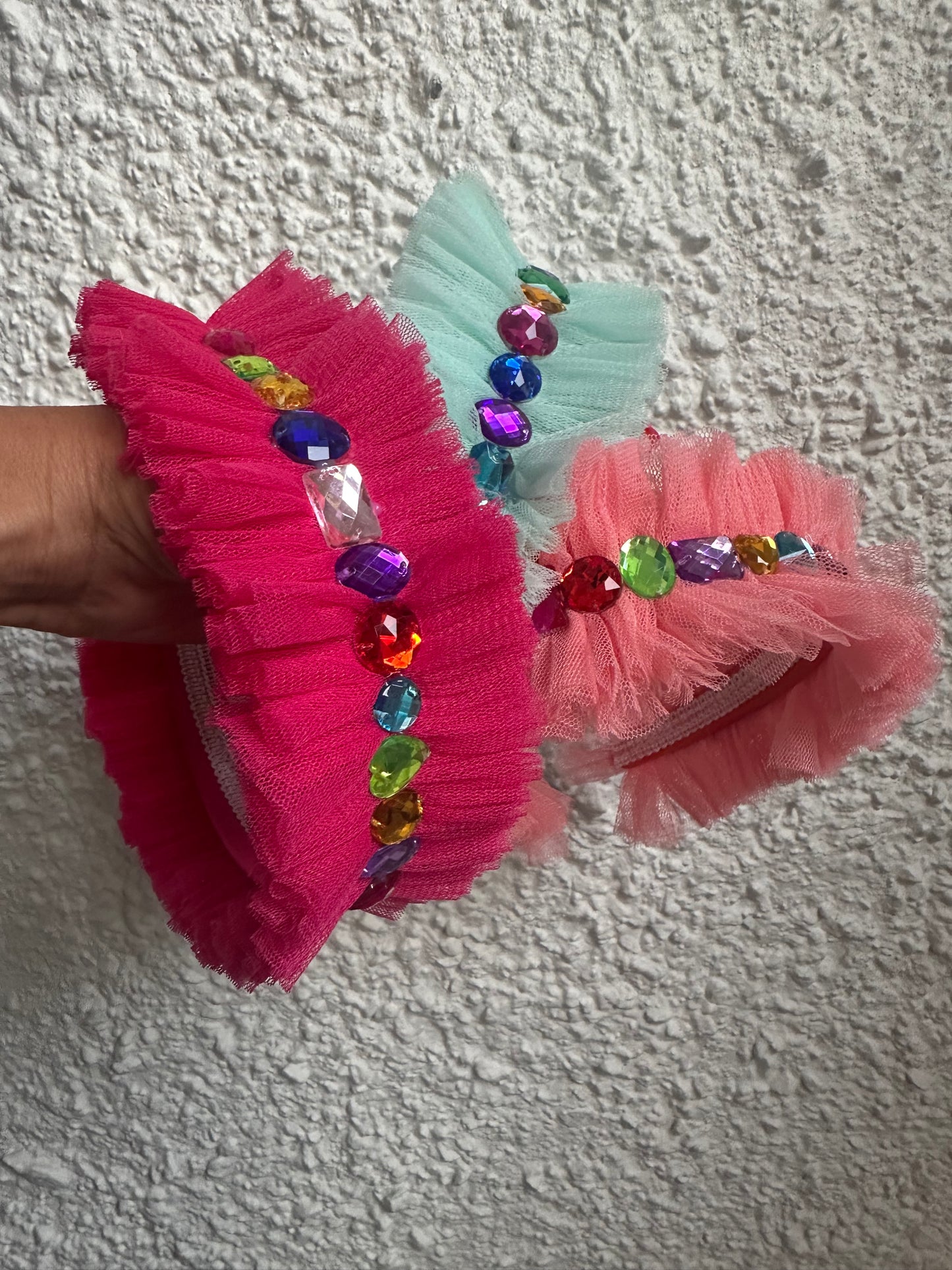 Bejewelled ruffle headbands