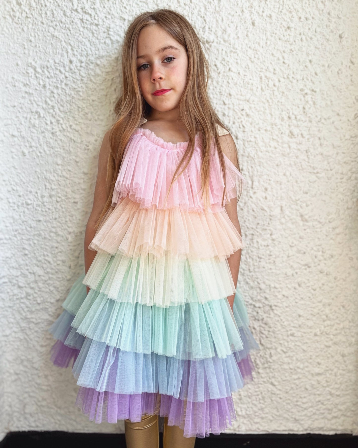 pastel rainbow ruffle dress