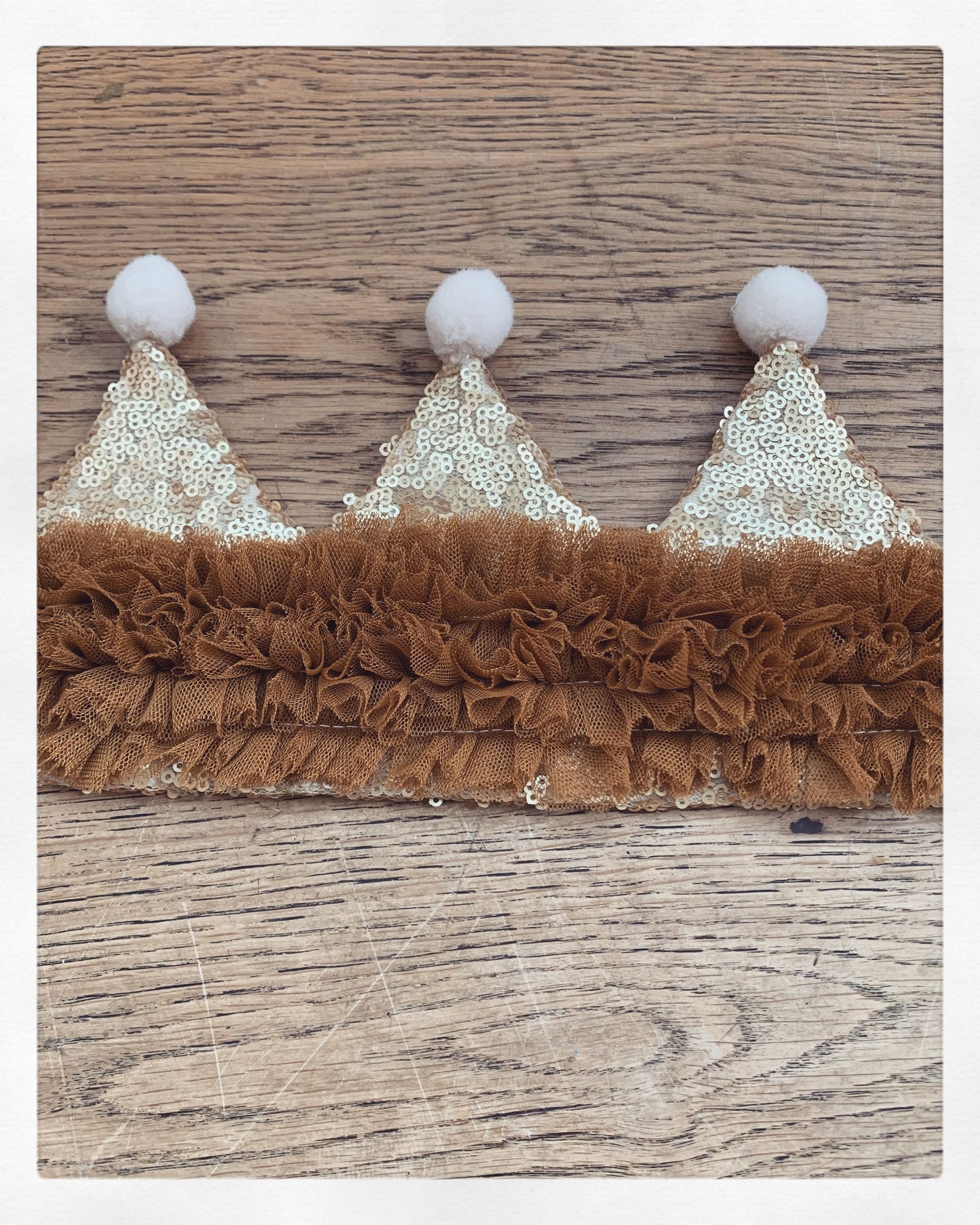 Gold sequin ruffle crown