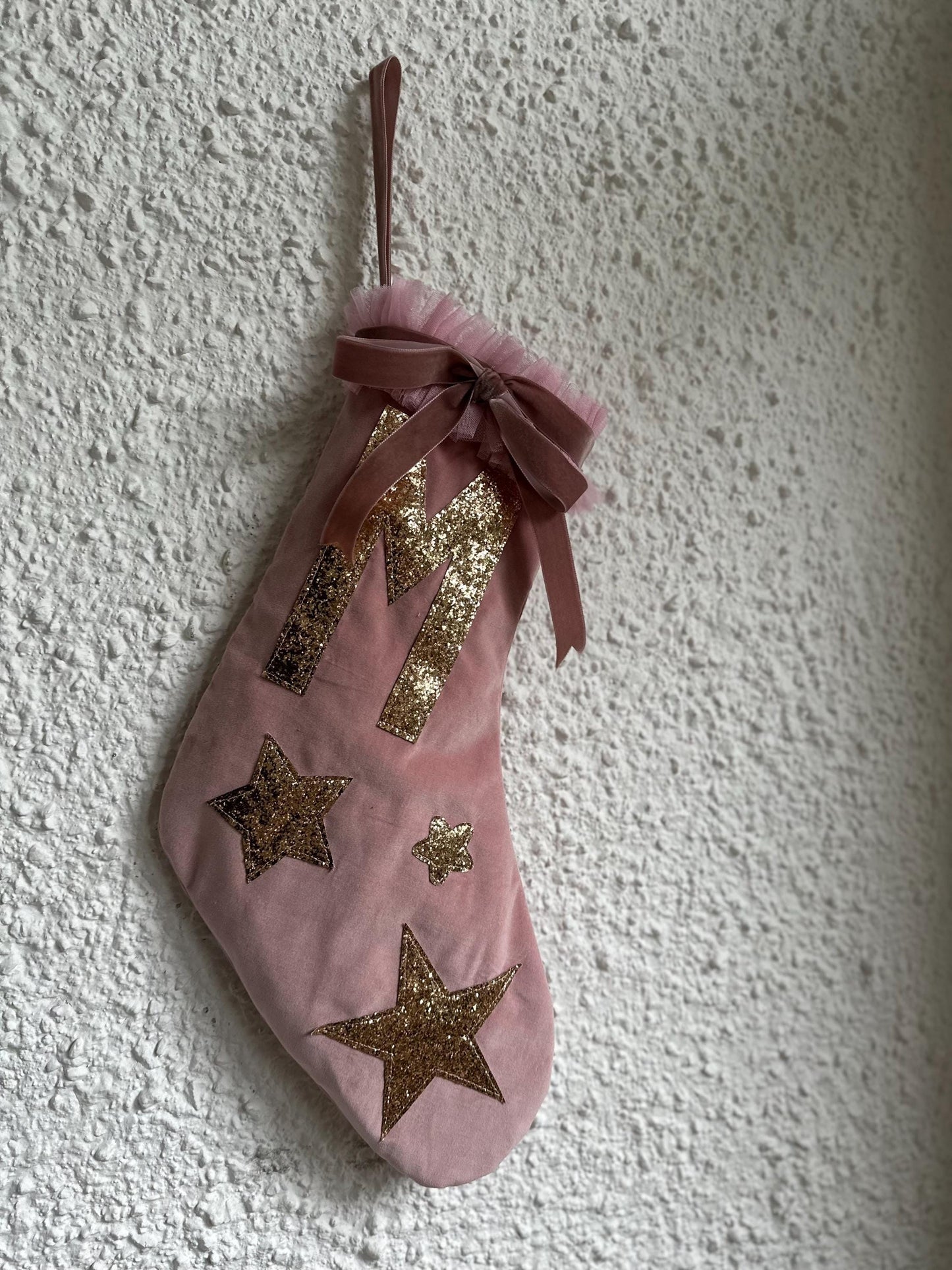 velvet stocking in pale pink