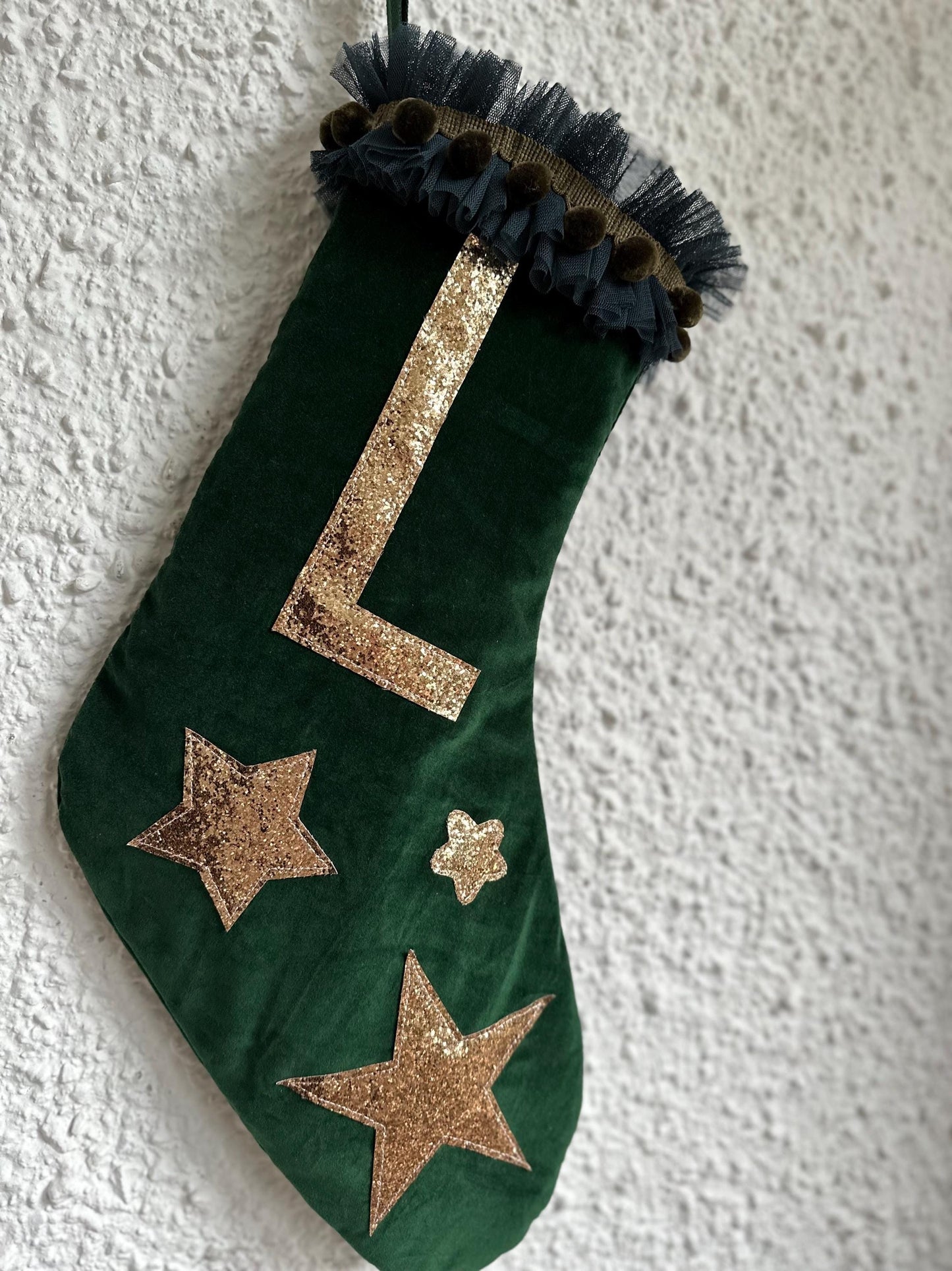 velvet stocking in forest green
