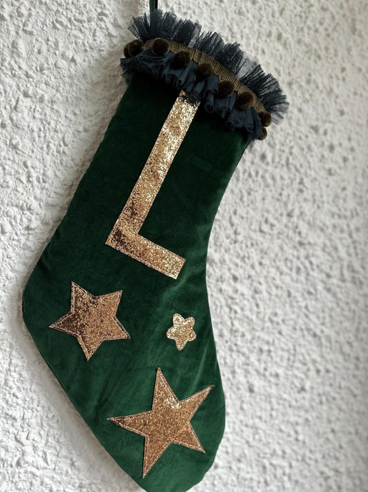 velvet stocking in forest green