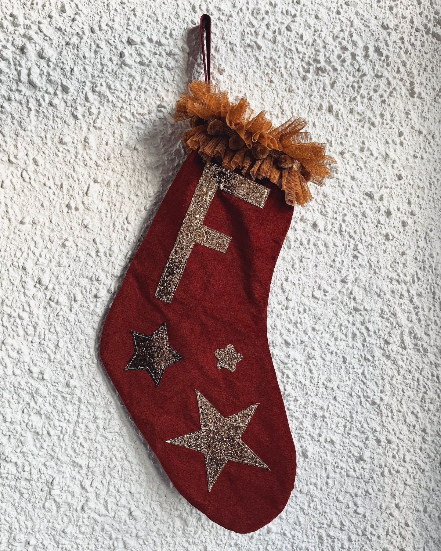 velvet stocking in rust