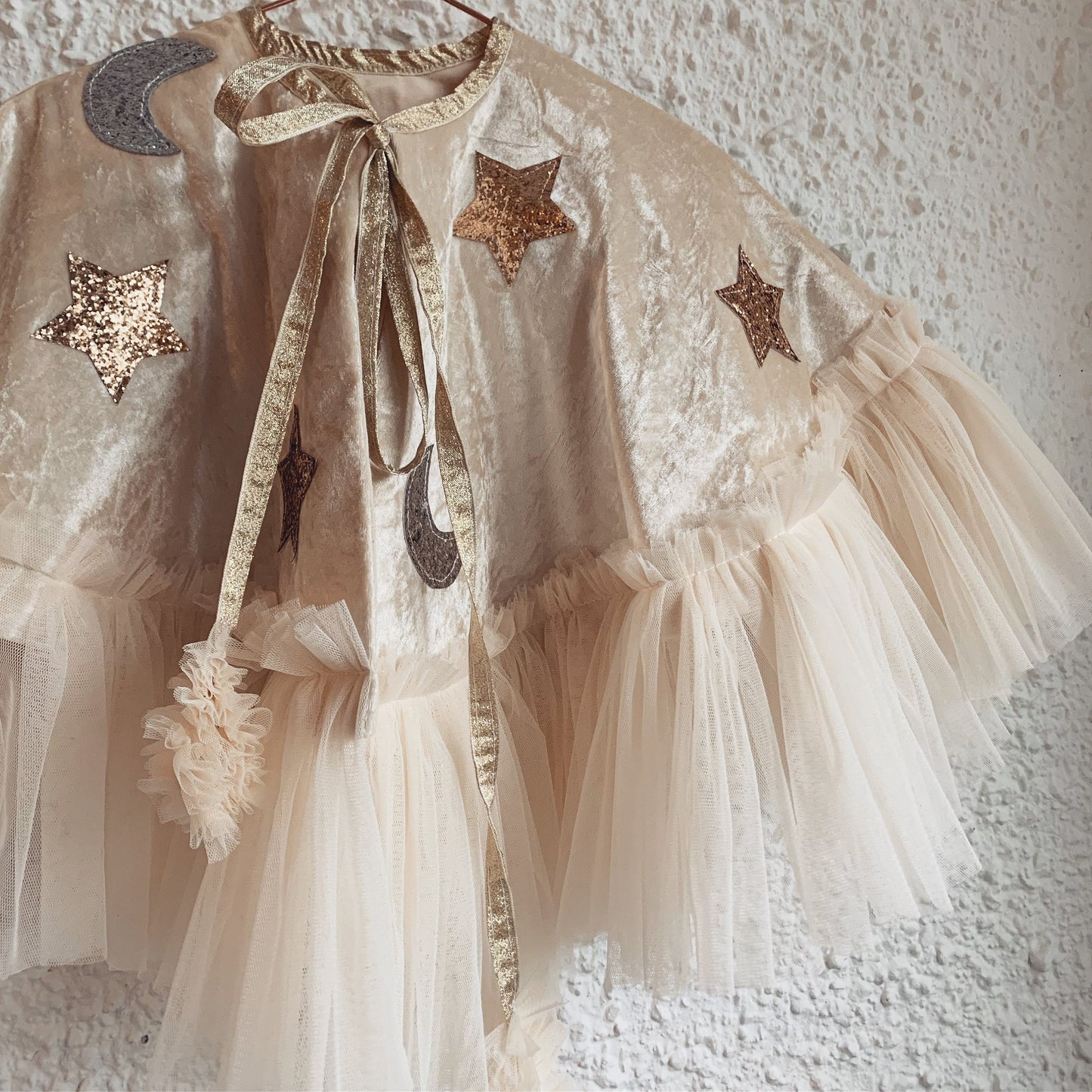 Cream velvet star/moon kid cape