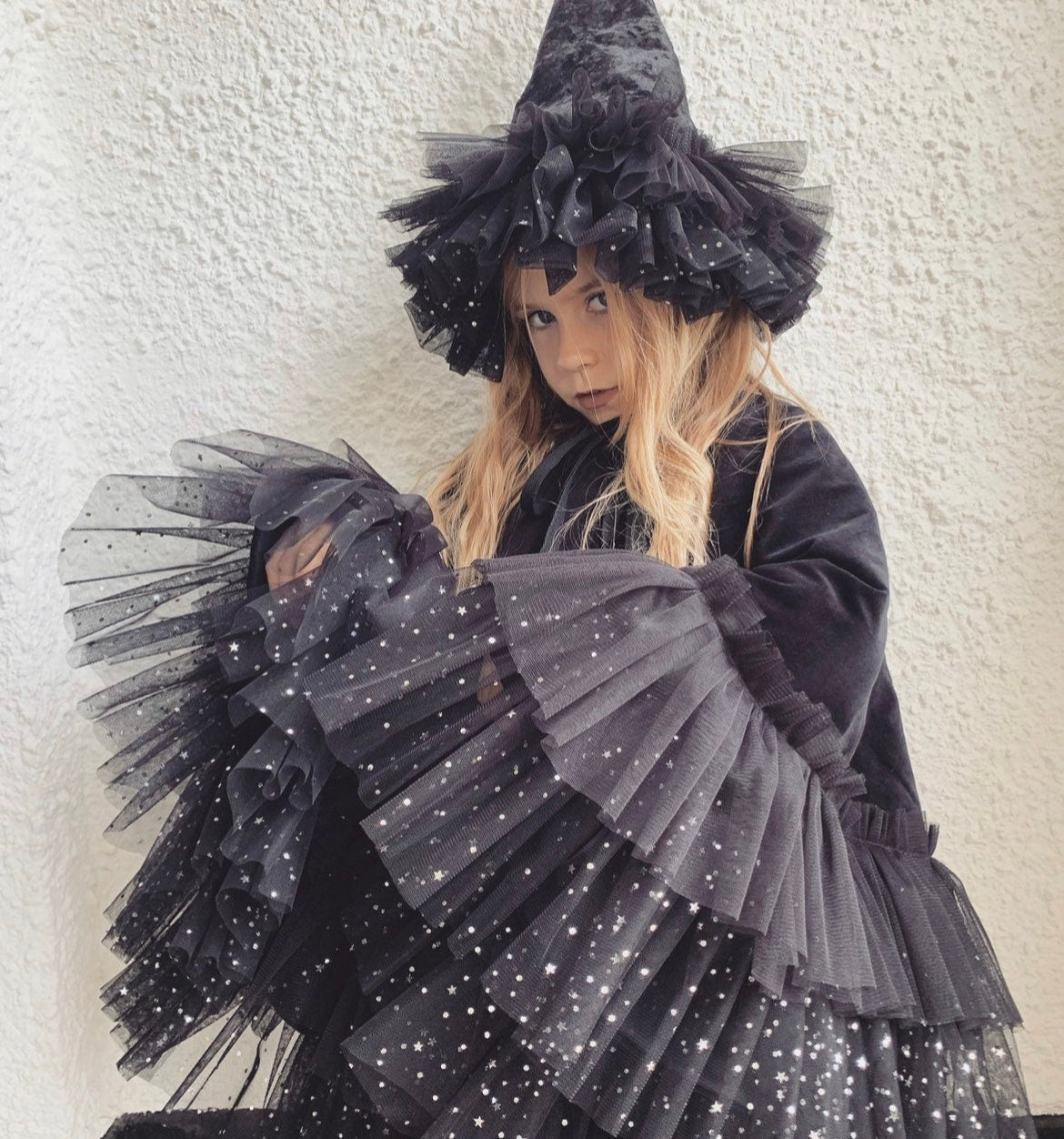 witches long velvet ruffle cape