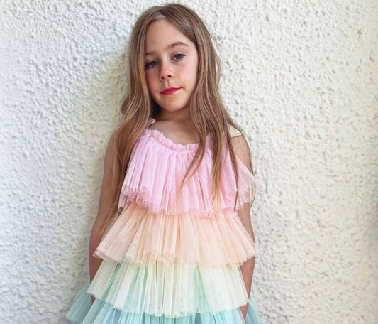 pastel rainbow ruffle dress