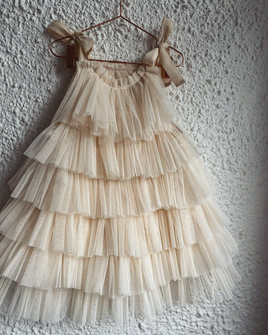 cream ruffle dress