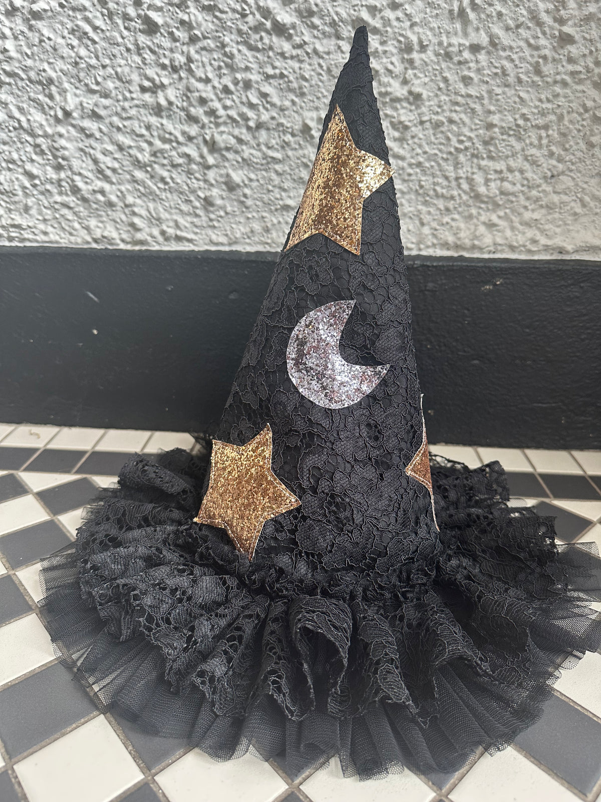 Stunning black lace witch cape/hat set