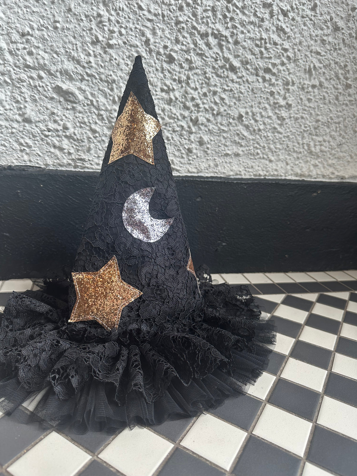 Stunning black lace witch cape/hat set