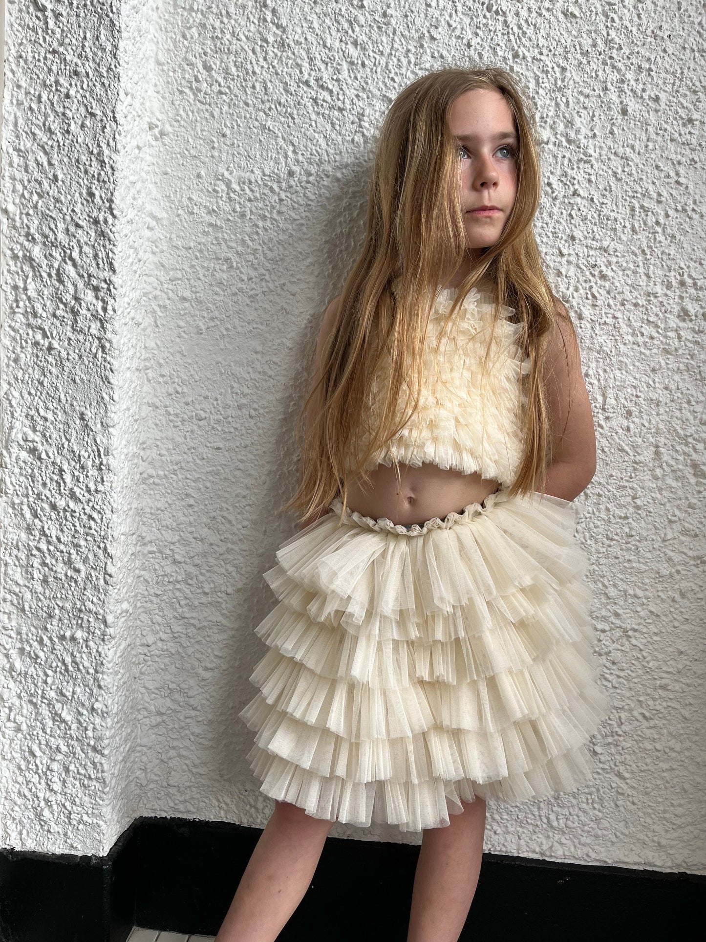 Cream ruffle tutu/top set