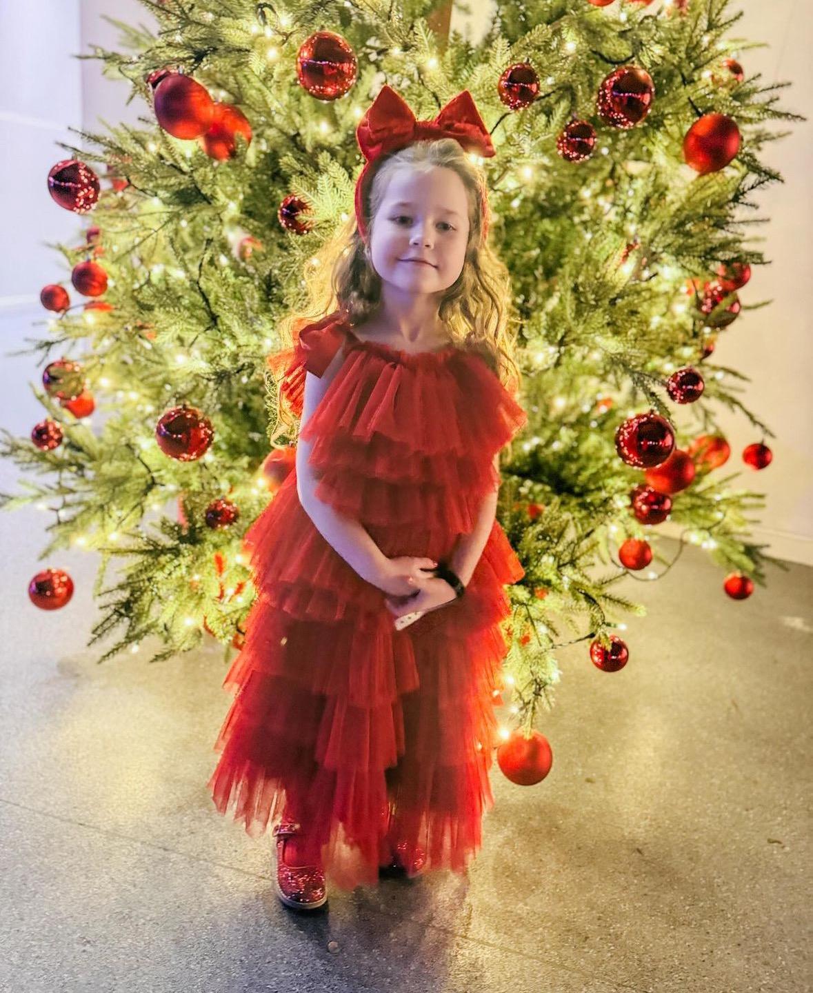 Red tulle ruffle dress