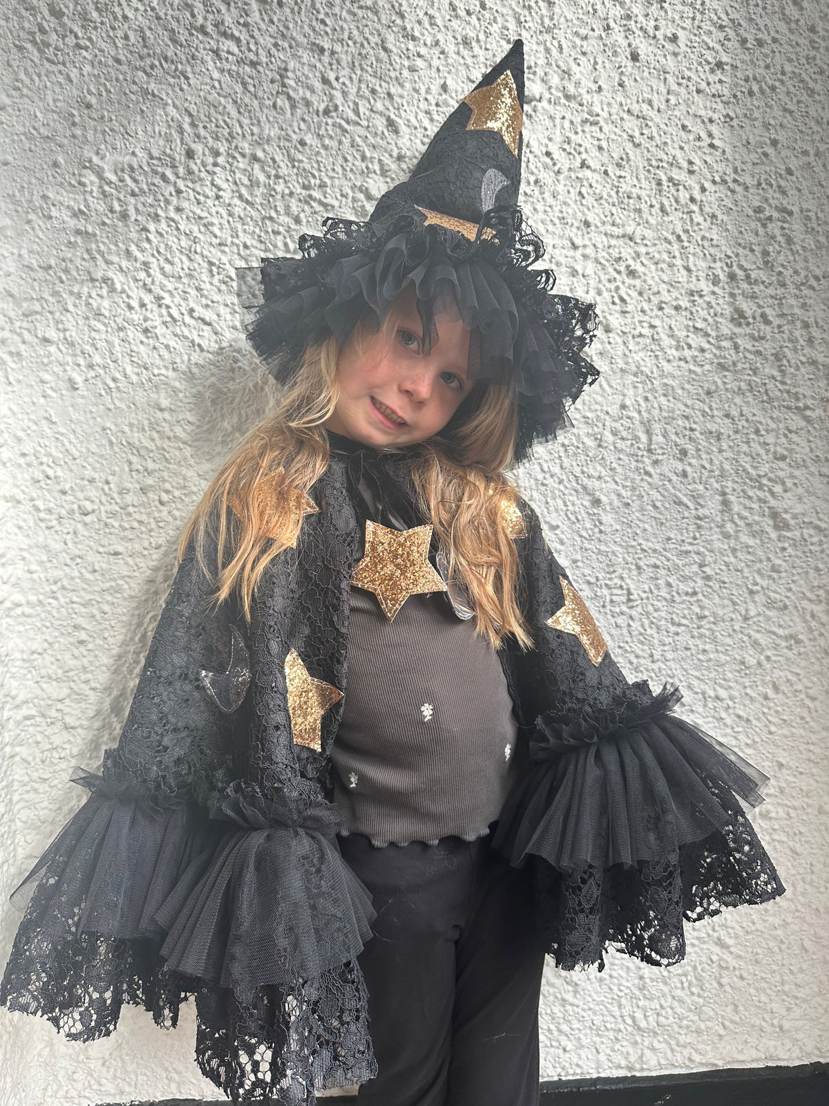 Stunning black lace witch cape/hat set