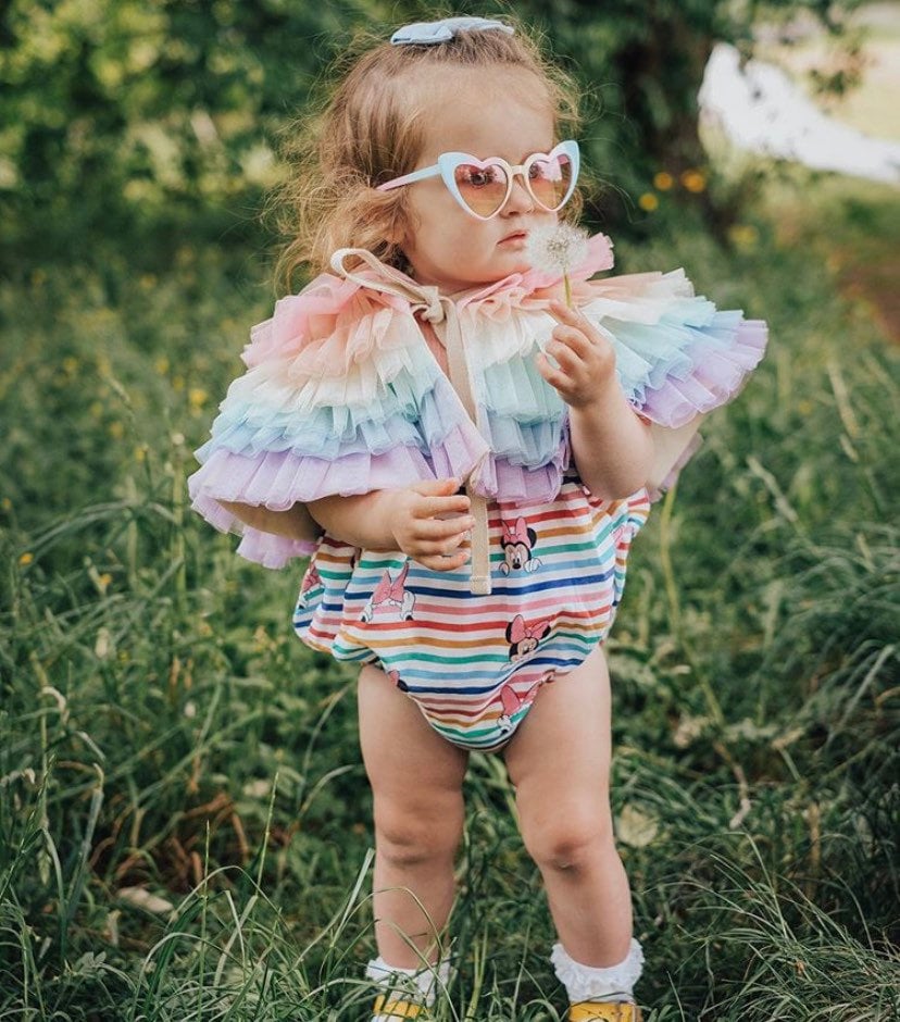 Mini ruffle rainbow cape