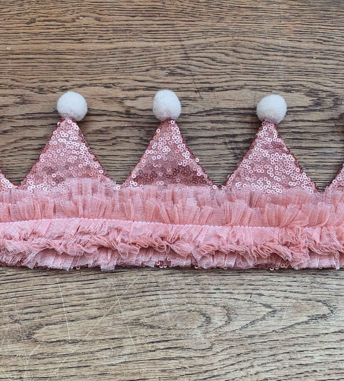 Peach sequin ruffle crown